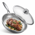 Titanium Frying Pan with Lid, 12" Uncoated Hammered Skillet for Cooking, PFAS/PFOA/PTFE Free Nonstick Cookware, Scratch Resistant, for Induction & Gas, Oven, Dishwasher Safe