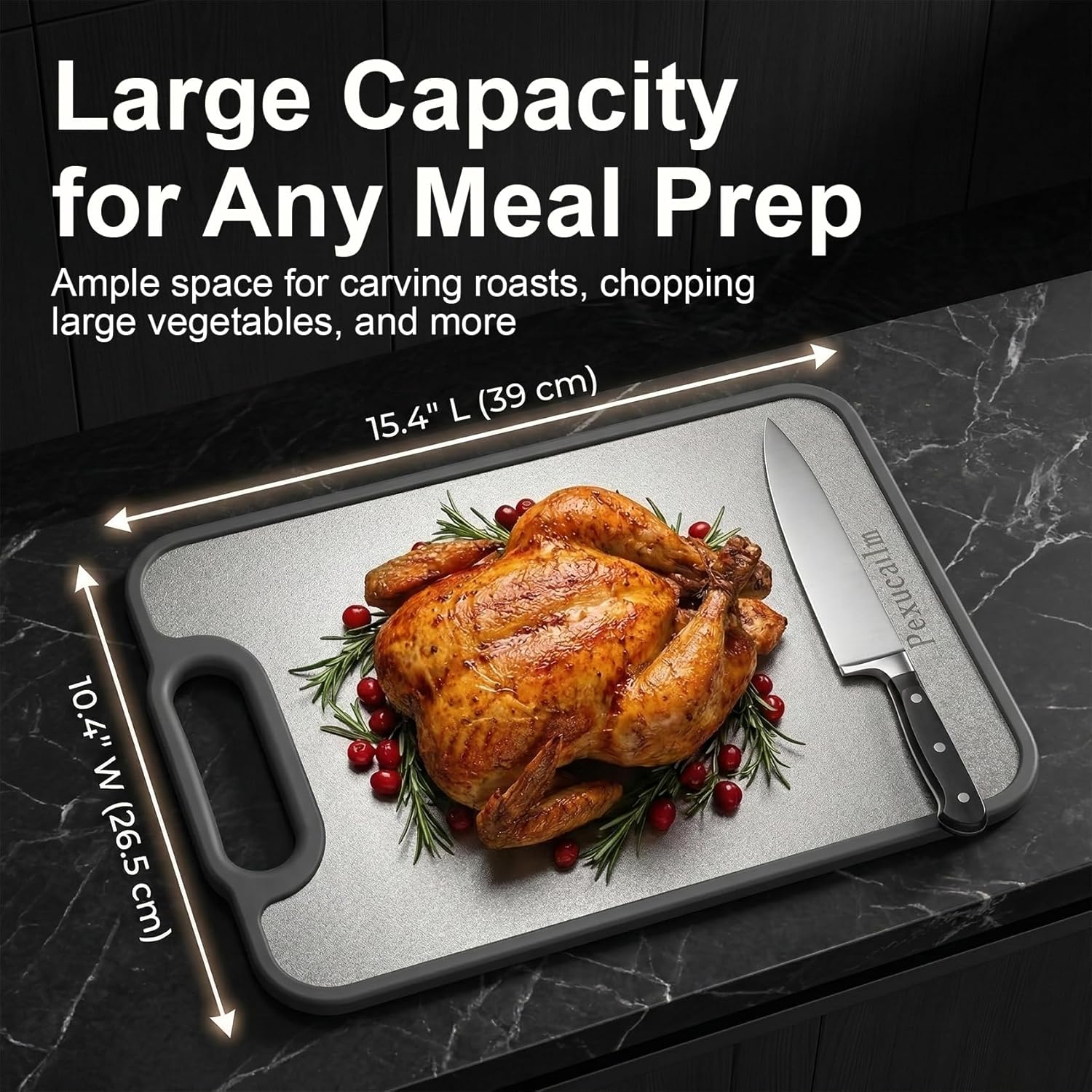 Titanium Cutting Board for Kitchen, 15.4"x10.4" Dual-Sided Chopping Board, Scratch-Resistant, with Juice Groove & Garlic Grinding, Non-Slip Edges, Straw Wheat PP & Titanium