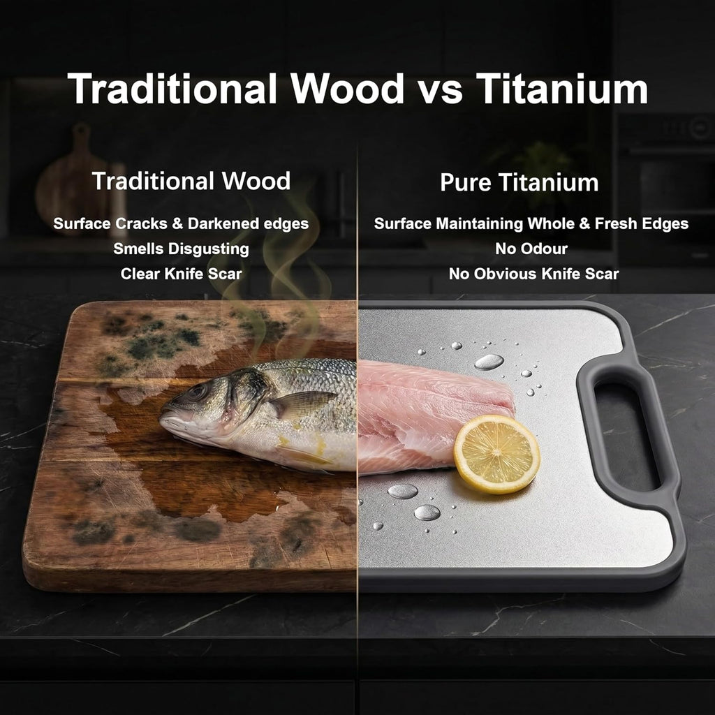 Titanium Cutting Board for Kitchen, 15.4"x10.4" Dual-Sided Chopping Board, Scratch-Resistant, with Juice Groove & Garlic Grinding, Non-Slip Edges, Straw Wheat PP & Titanium