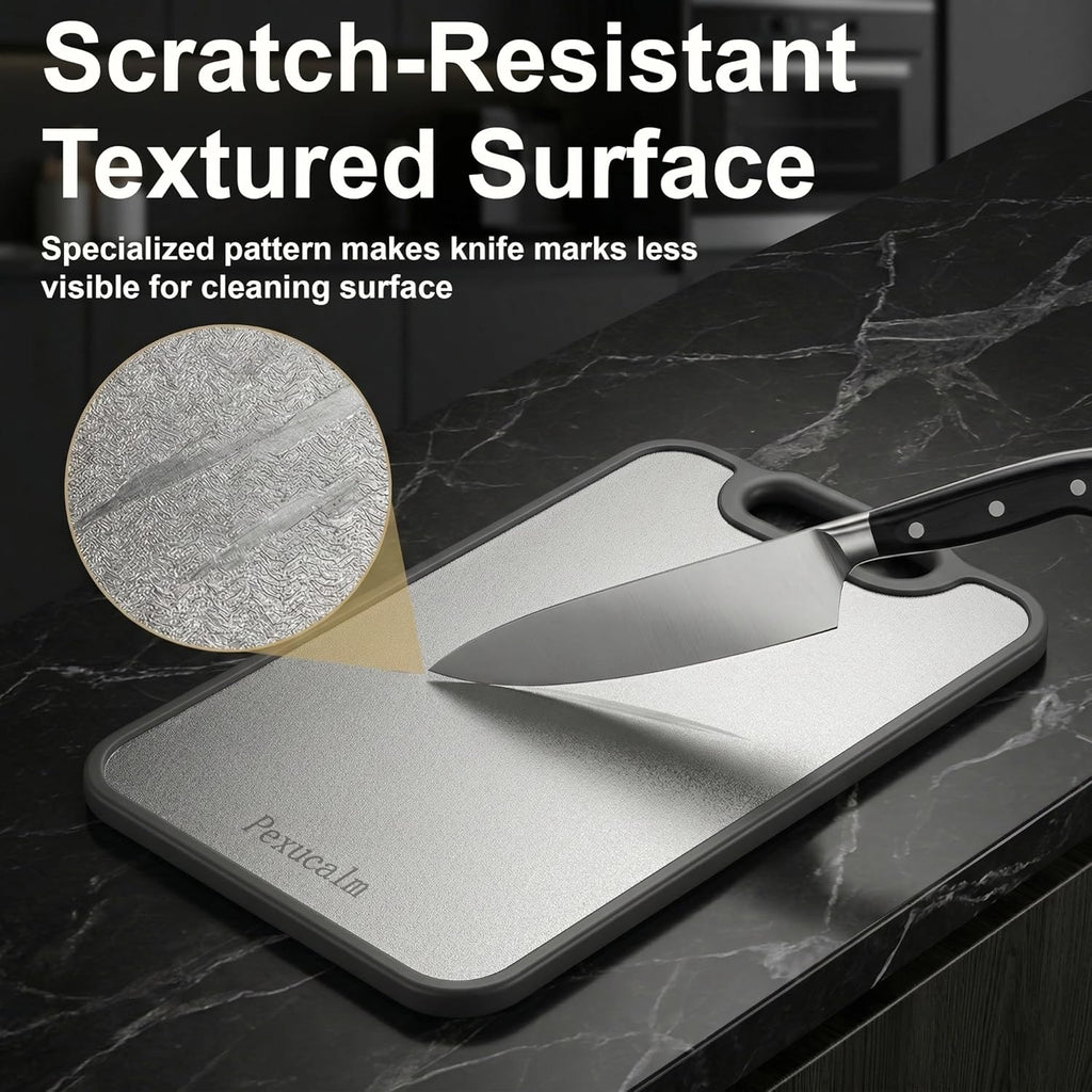 Titanium Cutting Board for Kitchen, 15.4"x10.4" Dual-Sided Chopping Board, Scratch-Resistant, with Juice Groove & Garlic Grinding, Non-Slip Edges, Straw Wheat PP & Titanium