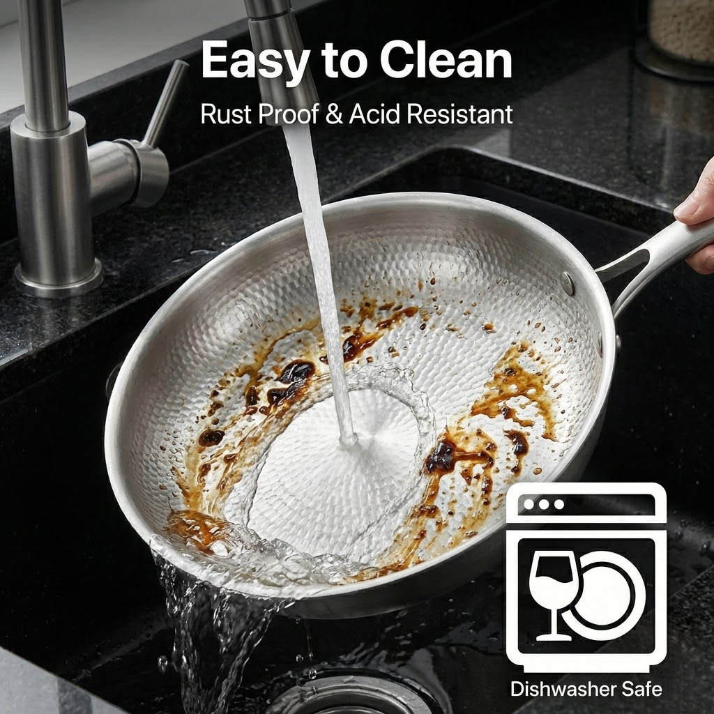 Titanium Frying Pan with Lid, 12" Uncoated Hammered Skillet for Cooking, PFAS/PFOA/PTFE Free Nonstick Cookware, Scratch Resistant, for Induction & Gas, Oven, Dishwasher Safe